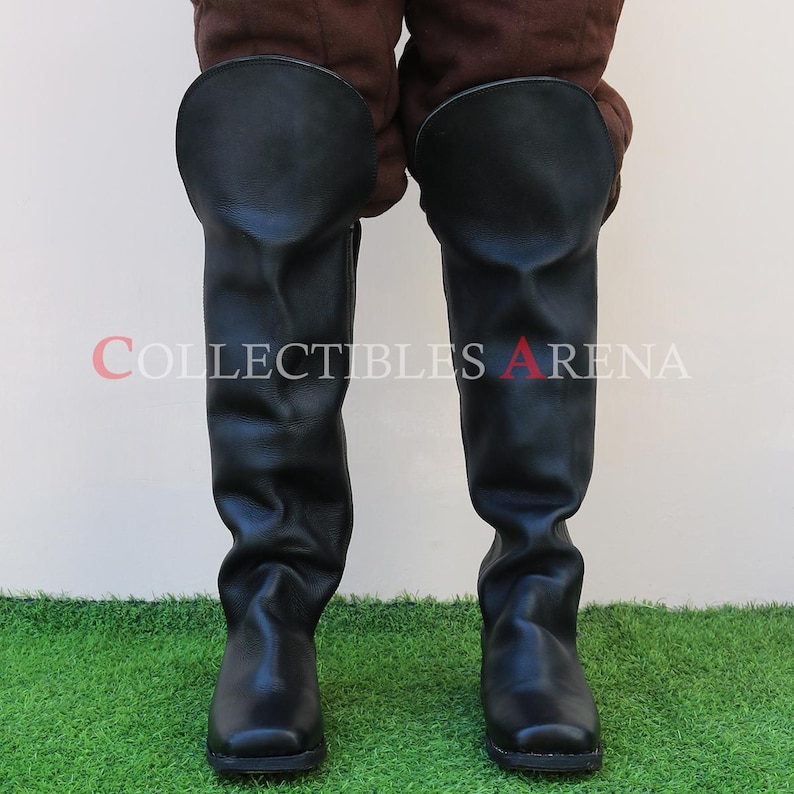 Medieval Cavalry Civil War Pirate Cosplay Riding Hessian Seljuk and Historical Leather Boots with Knee Guard