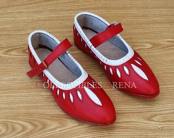 Slashed ladies Landsknechte, Tudor, Cut leaves Shoes for Renaissance events