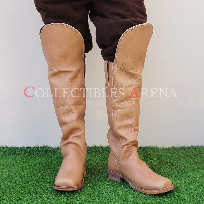 Medieval Cavalry Civil War Pirate Cosplay Riding Hessian Seljuk and Historical Leather Boots with Knee Guard