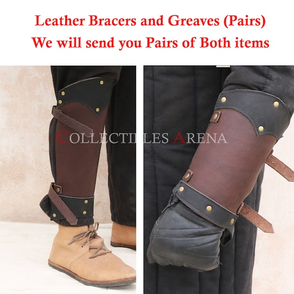 Leather Armor Bracers & Greaves Set for Larp, Fantasy and Cosplay