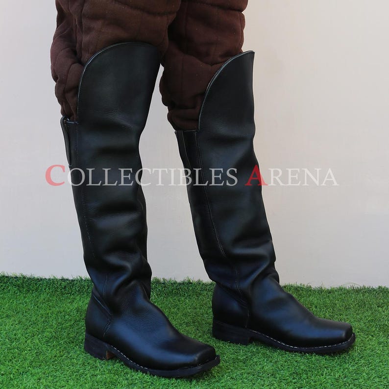 Medieval Cavalry Civil War Pirate Cosplay Riding Hessian Seljuk and Historical Leather Boots with Knee Guard