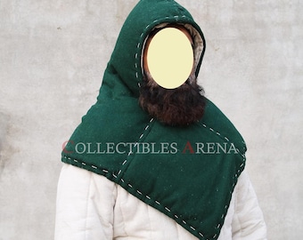 Viking Wool Hood from Skjoldehamn Norway 11th century Norse Samí chaperones padded Combat Hood Scarf Cowl Gugel Unisex with Linen Lining