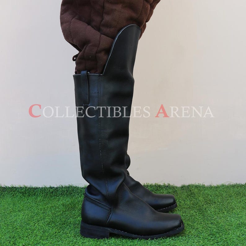 Medieval Cavalry Civil War Pirate Cosplay Riding Hessian Seljuk and Historical Leather Boots with Knee Guard