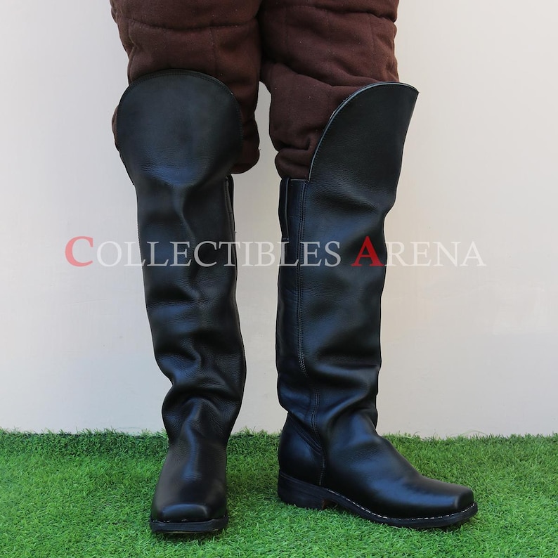 Medieval Cavalry Civil War Pirate Cosplay Riding Hessian Seljuk and Historical Leather Boots with Knee Guard