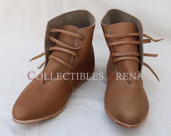 Medieval Baynard Castle styled laced 14th-15th century Ankle boots for Renaissance, LARP, HMB and Gifts