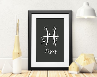 Pisces Print, Zodiac Printable, Pisces Zodiac gifts, Zodiac sign, Zodiac wall art, Print Digital Download