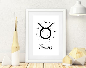 Taurus Print, Zodiac Printable, Taurus Zodiac gifts, Zodiac sign, Zodiac wall art, Print Digital Download