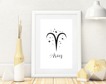 Aries Print, Zodiac Printable, Aries Zodiac gifts, Zodiac sign, Zodiac wall art, Print Digital Download