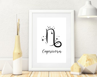 Capricorn Print, Zodiac Printable, Capricorn Zodiac gifts, Zodiac sign, Zodiac wall art, Print Digital Download