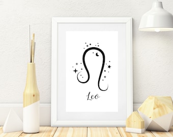 Leo Print, Zodiac Printable, Leo Zodiac gifts, Zodiac sign, Zodiac wall art, Print Digital Download