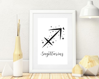 Boogschutter Print, Zodiac Printable, Sagittarius Zodiac geschenken, Sterrenbeeld, Zodiac kunst aan de muur, Print Digital Download