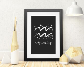 Aquarius Print, Zodiac Printable, Aquarius Zodiac gifts, Zodiac sign, Zodiac wall art, Print Digital Download