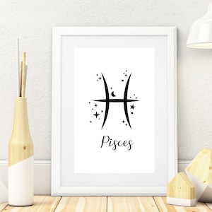 Pisces Print, Zodiac Printable, Pisces Zodiac gifts, Zodiac sign, Zodiac wall art, Print Digital Download