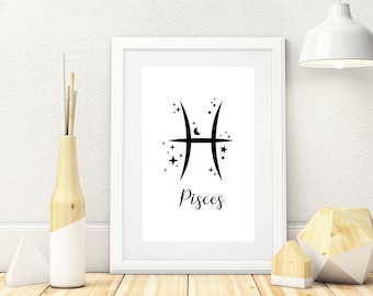 Pisces Print, Zodiac Printable, Pisces Zodiac gifts, Zodiac sign, Zodiac wall art, Print Digital Download