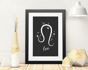 Leo Print, Zodiac Imprimible, Leo Zodiac gifts, zodiaco moderno, Signo zodiacal, Arte de pared del zodiaco, Imprimir Descarga digital