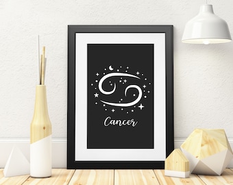 Cancer Print, Zodiac Printable, Cancer Zodiac gifts, Zodiac sign, Zodiac wall art, Print Digital Download