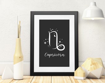 Capricorn Print, Zodiac Printable, Capricorn Zodiac gifts, Zodiac sign, Zodiac wall art, Print Digital Download