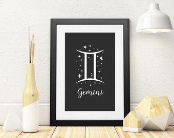 Gemini Print, Zodiac Imprimible, Gemini Zodiac gifts, Signo zodiacal, Zodiac art, Print Digital Download