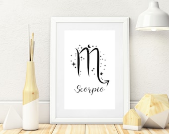 Scorpio Print, Zodiac Printable, Scorpio Zodiac gifts, Zodiac sign, Zodiac wall art, Print Digital Download