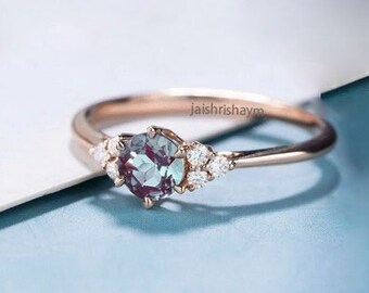 Alexandrite Engagement And Anniversary Gifts Ring* Dainty For Women Ring* Color Changing Ring* Gold Cz Ring*Vintage Ring Women*Birthday Ring