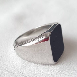 Natural Black Onyx Ring Men Cushion Signet Ring Onyx Sterling Silver ...