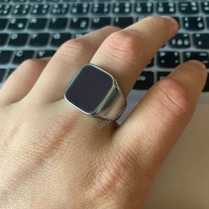 Natural Black Onyx Ring Men Cushion Signet Ring Onyx Sterling Silver ...