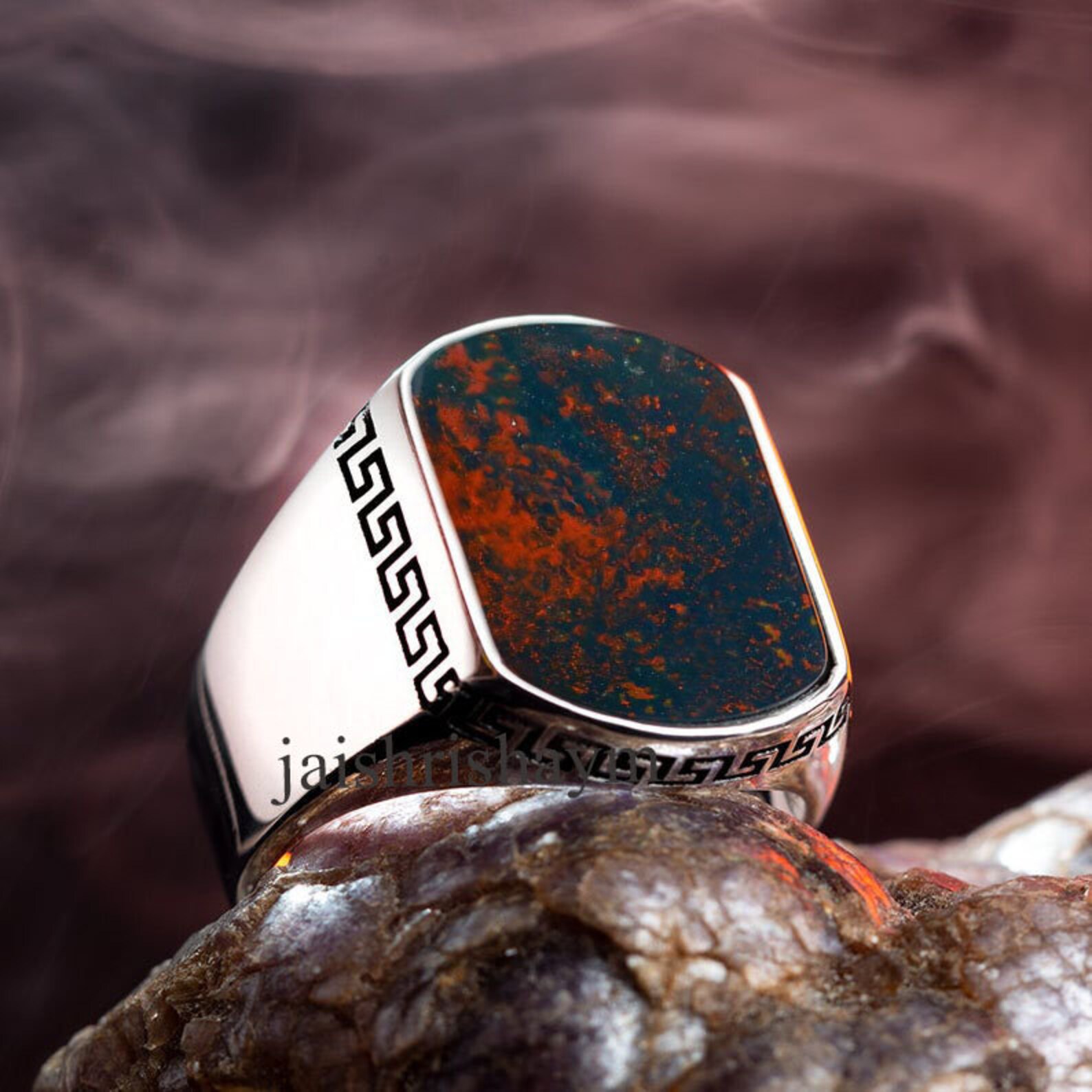 Red Bloodstone Gemstone Ring For Mens Solid 925 Sterling Etsy