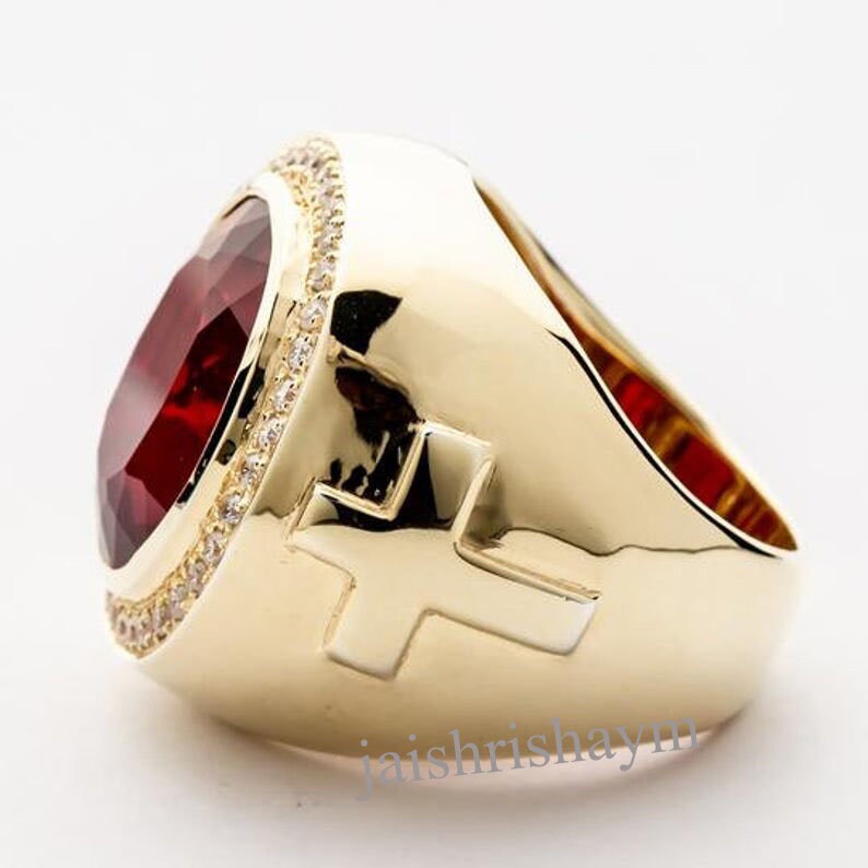 Yellow Gold Mens Ruby Ring Christian Ring Ruby Sterling Etsy