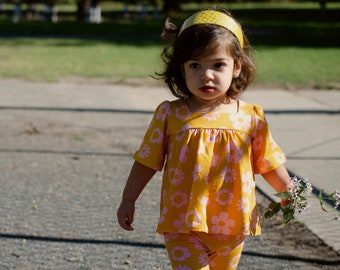 Retro Bell Sleeve Top - Flower Power Top - Baby Toddler Girl Shirt - Retro Vintage Top - Groovy Style - Two Groovy Birthday Outfit - 70s 60s