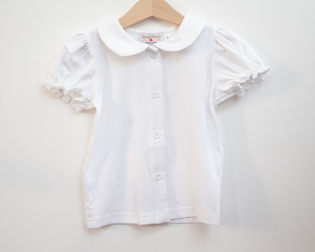White Jersey Knit Peter Pan Collar Short Sleeved Shirt Baby