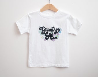 Groovy Girl Baby, Toddler and Kids Short Sleeve Tee - Birthday Girl Shirt - Groovy Girl Tee - Retro Vintage Tee - Hippie Girl T-Shirt