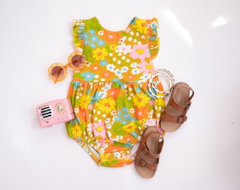 Vintage Summer Baby Girl Romper - Two Groovy Birthday Outfit - Hippie Baby Girl Romper - 60s Baby Girl Outfit - Vintage Style Romper