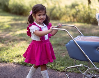 Hot Pink Corduroy Pinafore Skirt Baby Toddler Girls - Toddler Pinafore Skirt - Pink Corduroy Girl Skirt - Retro Style Girl Outfit - 60s Girl