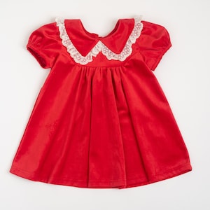 Red Velvet Collar Dress for Baby and Toddler Girls - Girls Christmas Dress - Baby Christmas Dress - Toddler Christmas Dress - Vintage Style