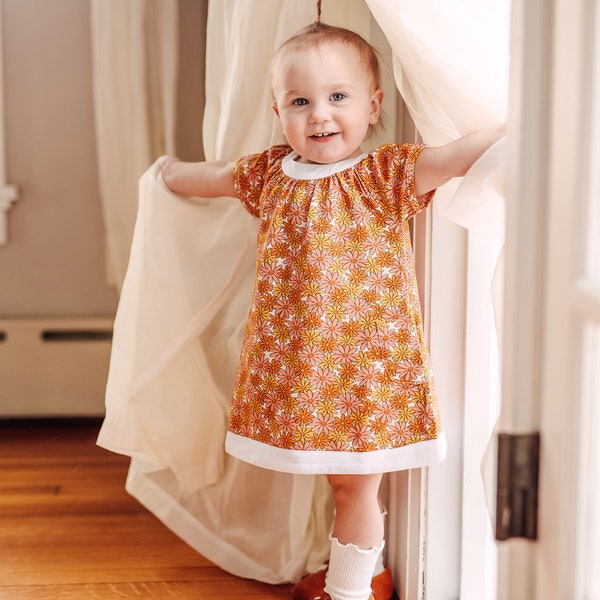 Smiley Daisy Dress for Baby Toddler Girls - Vintage Style Dress - Mod Dress - 60s Baby Dress - 70s Girl Dress - Two Groovy Birthday Dress