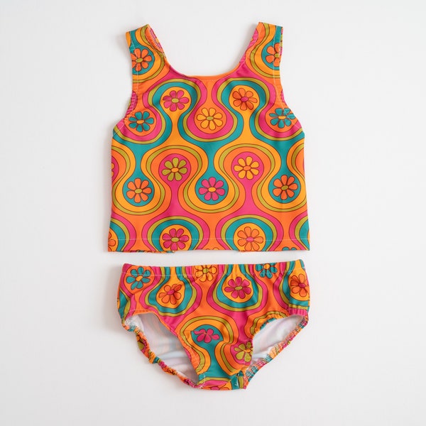 Kids Two Piece Swimsuit for Summer - Girls Groovy Swimsuit - Retro Swimsuit - Girls Two Piece Swimsuit
