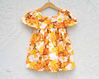Retro Boho Short Sleeve Girls Dress - Vintage Style Girls Dress - 70s Girls Outfit - 60s Girls Dress - Retro Girls Dress