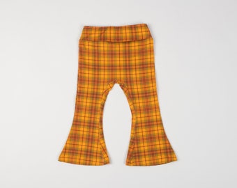 Retro Plaid Bell Bottoms - Groovy Baby - Girls Flare Leggings - 70s Girl Outfit - Two Groovy Outfit -