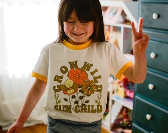 Grow Wild Sun Child Retro Ringer T-Shirt for Baby and Little Girls - Toddler - Baby Girl Outfit - Toddler Girl Clothes - Vintage Retro Style