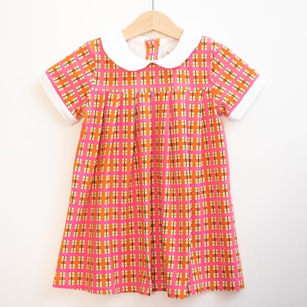 Retro Pink Plaid Pleated Peter Pan Collar Dress - Baby Retro Dress - 60s Toddler Dress - Retro Baby Dress - Vintage Style Dress