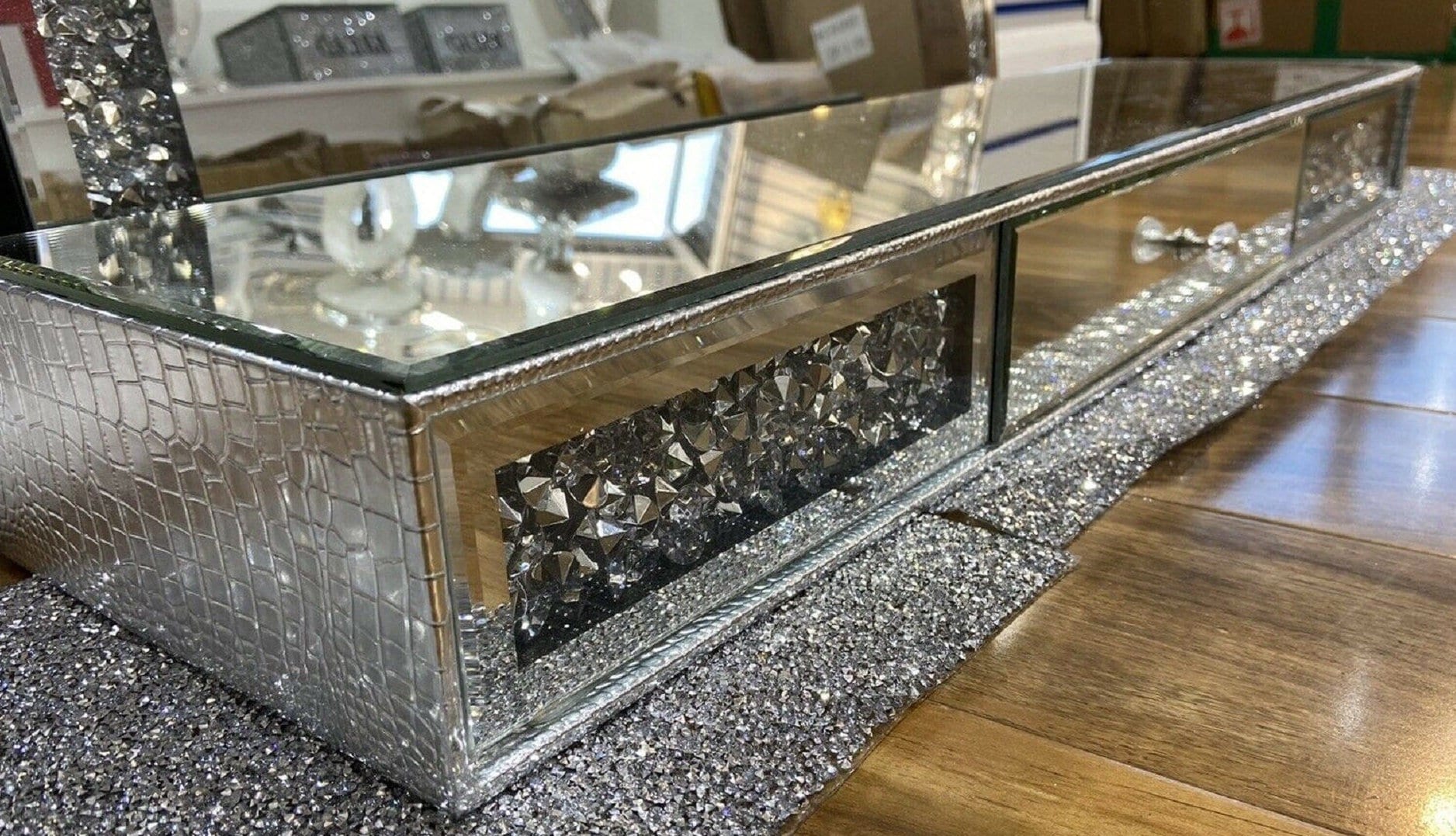 Crushed diamond mirrored floating shelf with drawer Etsy