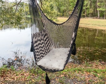 Mayan Single Hammock Chair Swing - Handwoven Artisan Cotton - Black and White