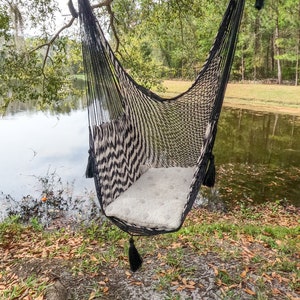 Mayan Single Hammock Chair Swing - Handwoven Artisan Cotton - Black and White