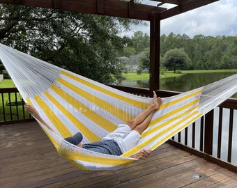 2 Person Cotton Hammock - Handwoven Mayan Artisan - Yellow and White - FREE Shipping