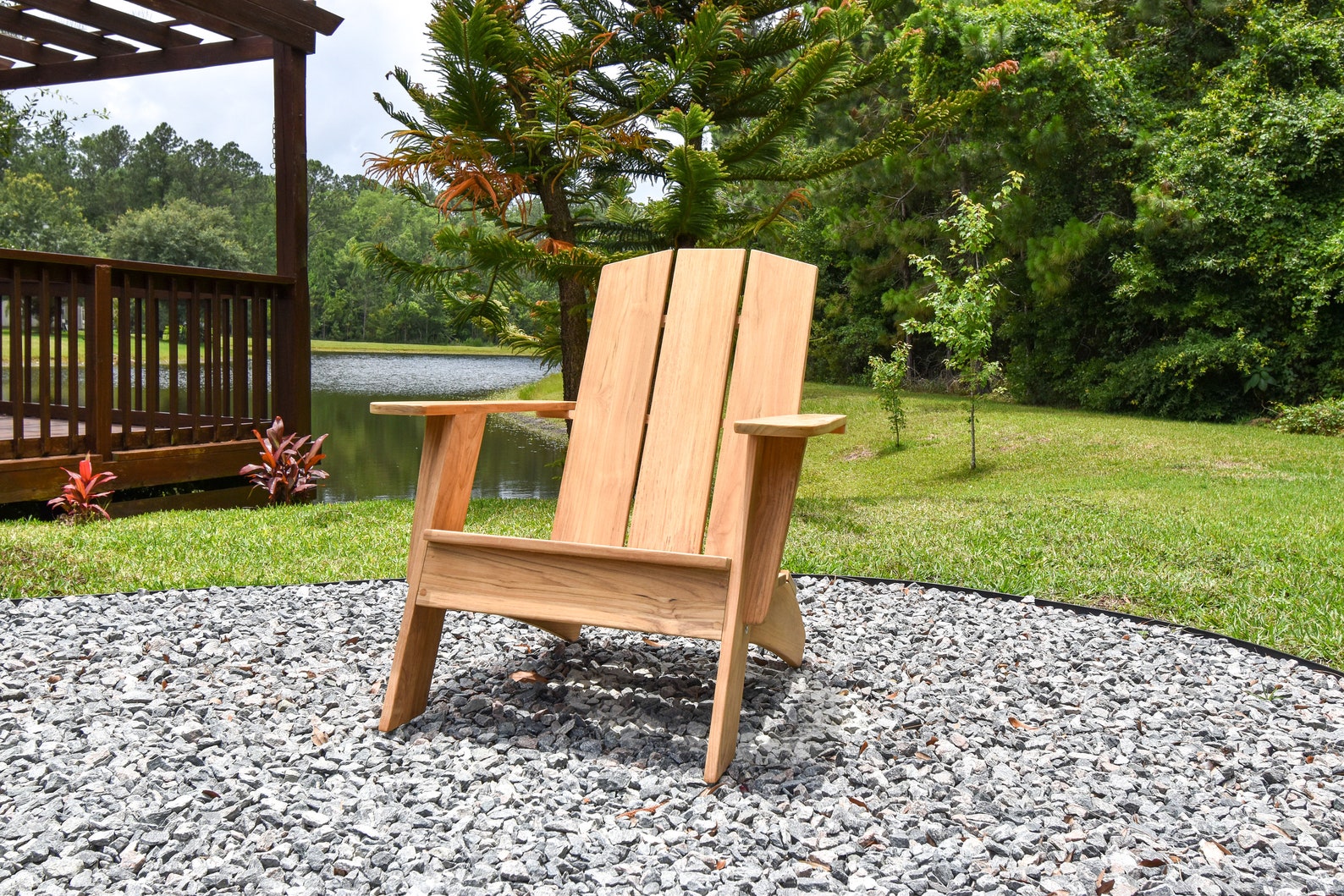 Sawgrass Teak Adirondack Chair Modern Outdoor Furniture With FREE