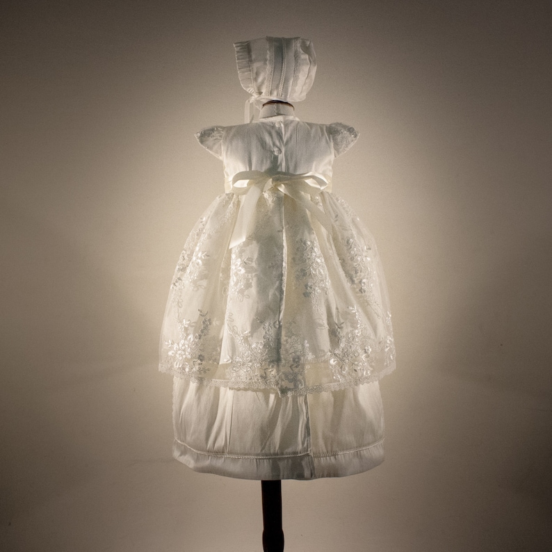Baptizing ropon for girl fully lined Christening gown CRISTINA Handmade. Made in French Shangtun