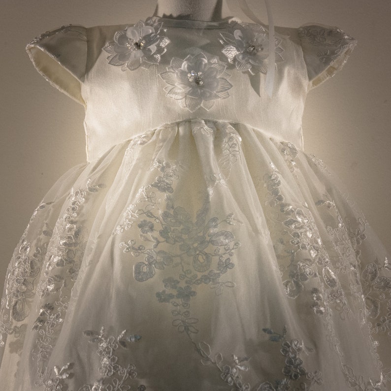 Baptizing ropon for girl fully lined Christening gown CRISTINA Handmade. Made in French Shangtun