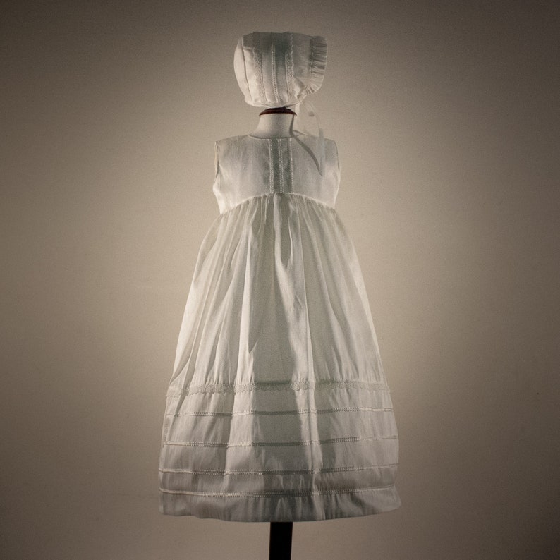 Baptizing ropon for girl fully lined Christening gown CRISTINA Handmade. Made in French Shangtun