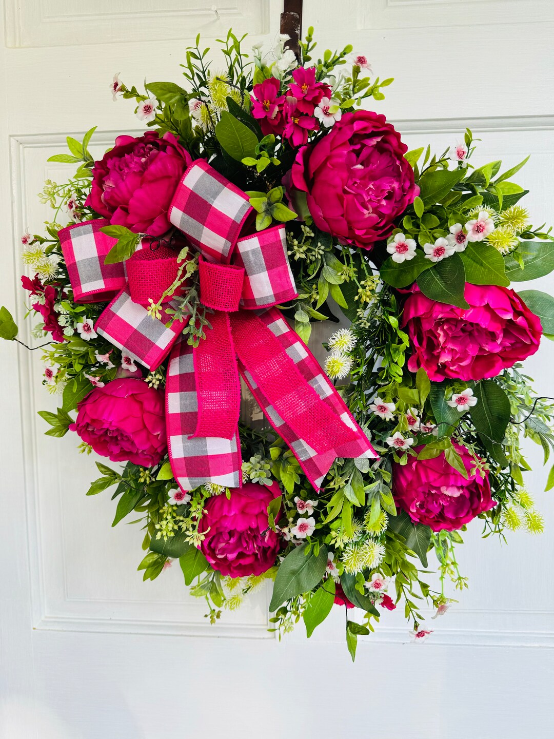 Peony Grapevine Front Door Wreath, Summer Door Decor, Hot Pink Wreath ...