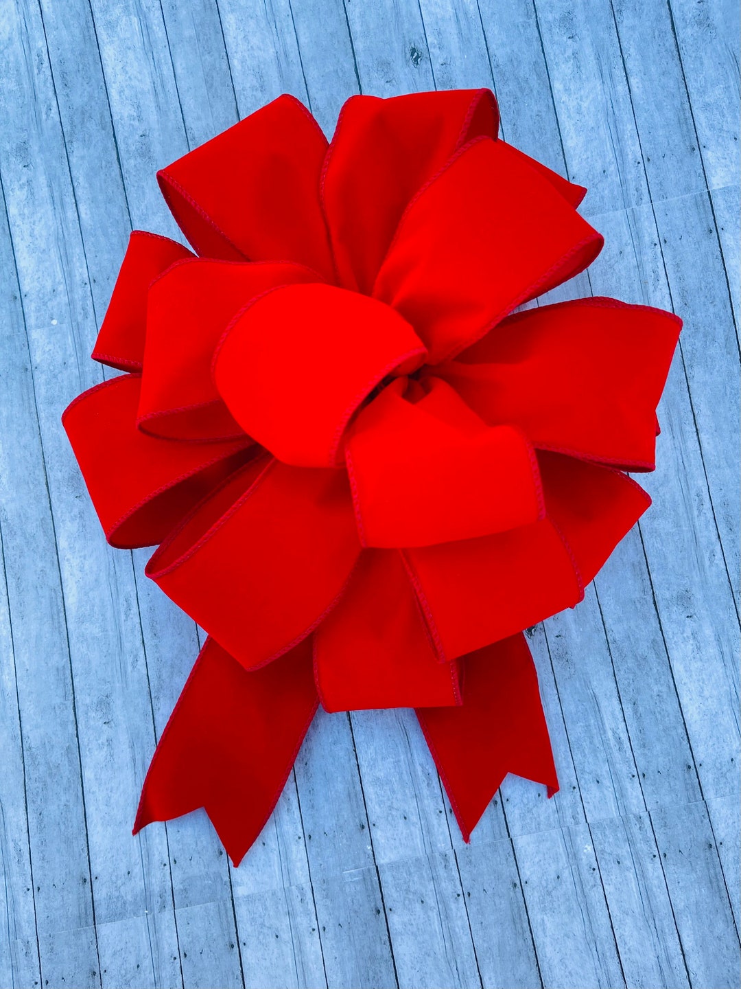 Red Velvet Wired Bow Christmas Bow Banister Bow Red Holiday Etsy